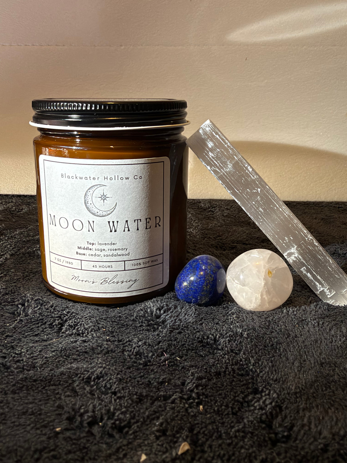 Moonlit Waters Gift Set | Crystal Bundle with Candle, Selenite & Tumbled Stones