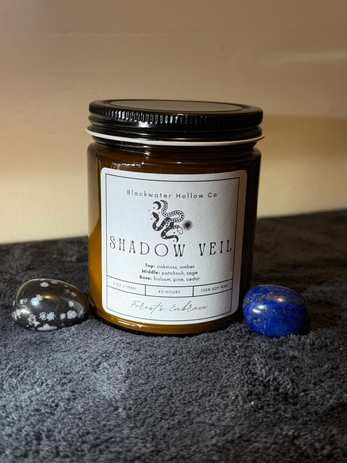 Shadow Veil Gift Set | Dark Crystal Bundle with Candle, Tumbled Stones & Mystery Stone